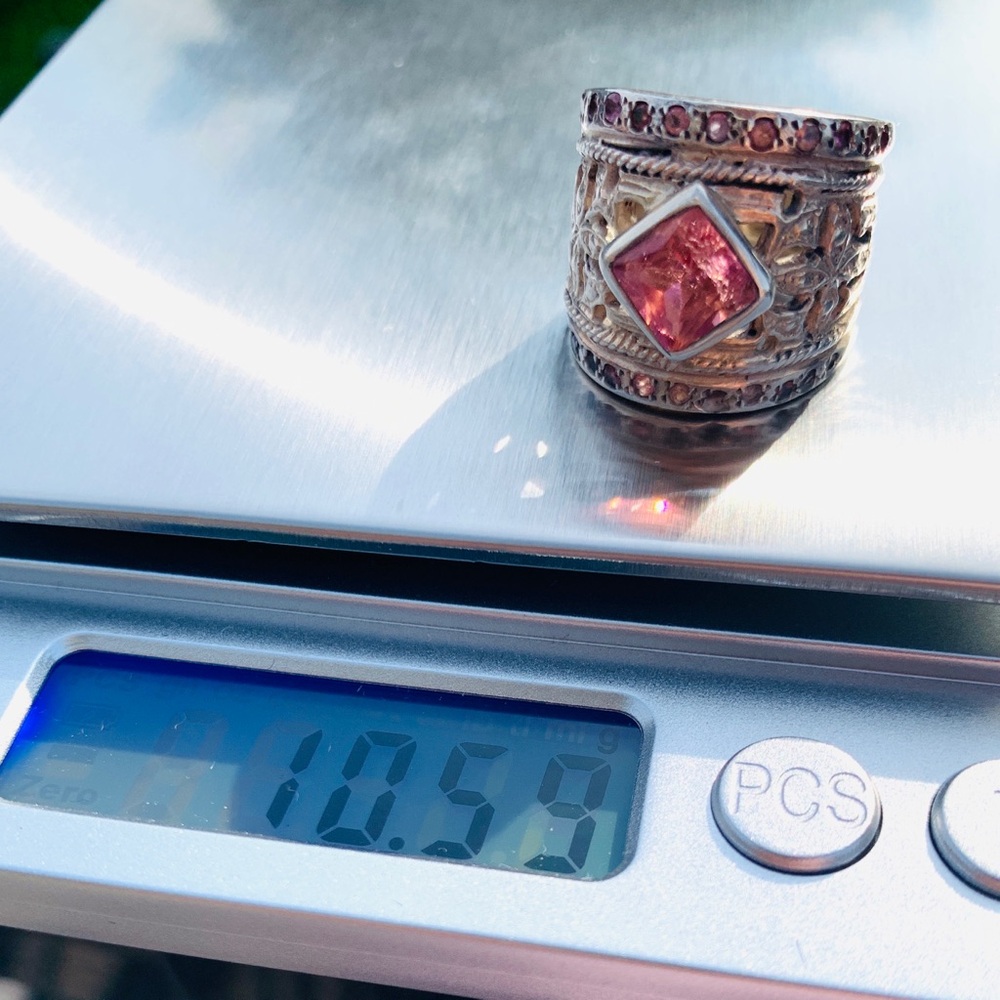 Stunning vintage Circa 1970s, Very weighty Solid sterling, Pink tourmaline Ring